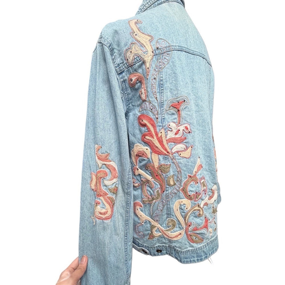 Y2K Chicos Embroidered Cotton Denim Medium Women Jacket Boho Artsy Festival - Picture 9 of 12